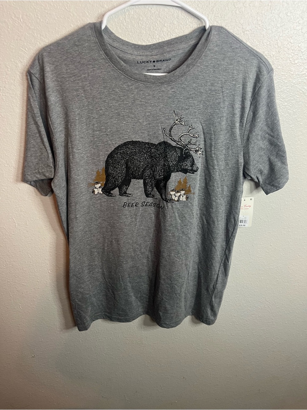 Lucky Brand Gray Short Sleeve Tee with Bear Graphic
